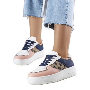 Różowo-granatowe sneakersy damskie Luzia różowe. Czerwone trampki bez wzorów, ze skóry, bez zapięcia. Za 89,18 zł.