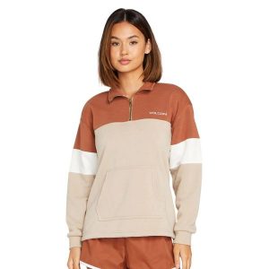Bluza sportowa damska Volcom Coco Mock Neck. Brązowe bluzy Volcom, s, bez wzorów, z poliesteru, bez kaptura. Za 183,00 zł.