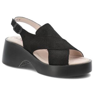 Sandały damskie S.Barski, cholewka ze skóry naturalnej elegancki fason, czarny, LR61-7005. Czarne sandały S.BARSKI, bez wzorów, ze skóry, bez obcasa, na koturnie, bez zapięcia. Za 189,00 zł.