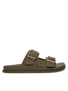 Calvin Klein Klapki City Sandal Buckle Suede HW0HW03130 Zielony. Zielone klapki Calvin Klein, bez wzorów, ze skóry, bez obcasa. Za 343,99 zł.