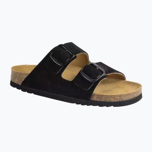 Klapki damskie Scholl Josephine Suede. Czarne klapki Scholl, bez wzorów, z materiału, bez obcasa. Za 279,99 zł.
