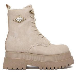 Botki REPLAY. Brązowe botki Replay, bez wzorów, bez obcasa, na płaskiej podeszwie, bez zapięcia. Za 529,99 zł.