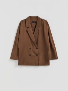 Dwurzędowa marynarka z lyocellu - brązowy. Brązowe marynarki i żakiety Reserved, l, bez wzorów, z lyocellu. Za 199,99 zł.