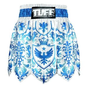 Spodenki treningowe TUFF Gladiator Blue & White Classic Victorian Pattern. Białe szorty TUFF, bez wzorów, sportowe. Za 199,00 zł.