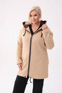 Beżowa bluza z kapturem Flora PLUS SIZE XXL OVERSIZE. Brązowe bluzy Moda Size Plus Iwanek, na jesień, m, bez wzorów, z bawełny, z kapturem. W wyprzedaży za 235,90 zł.