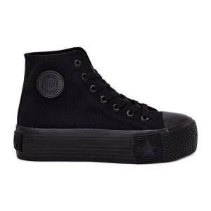 Trampki Damskie Na Platformie Big Star RR274742 Czarne. Czarne trampki bez wzorów, za kostkę, bez zapięcia. Za 224,56 zł.