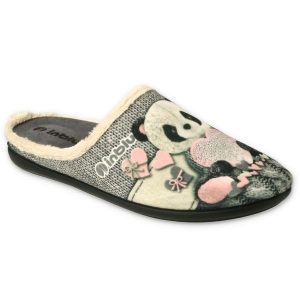 Inblu kapcie damskie 155D209 szare z misiem. Szare kapcie z aplikacjami, z materiału. Za 58,91 zł.