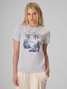 4F T-shirt regular z nadrukiem damski - niebieski S. Niebieskie t-shirty 4f, s, bez wzorów, z bawełny, bez kołnierzyka, bez ramiączek. Za 69,99 zł.