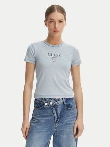 Guess Jeans T-Shirt W6GIA6 KCTL1 Niebieski Slim Fit. Niebieskie t-shirty Guess Jeans, xl, z aplikacjami, z bawełny, bez kołnierzyka, bez ramiączek. Za 159,99 zł.