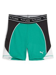 Puma Szorty sportowe "Train Strong 5`" w kolorze biało-zielono-czarnym rozmiar: M. Białe spodenki sportowe Puma, m, bez wzorów, z materiału, z podwyższonym stanem, outdoorowe. Za 43,88 zł.