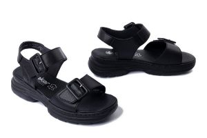 RIEKER 66680-00 black, sandały damskie. Czarne sandały Rieker, bez wzorów, bez obcasa, bez zapięcia. Za 271,92 zł.