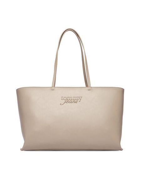 Tommy Jeans Torebka Tjw Must Tote AW0AW18455 Beżowy. Brązowe shopper bag Tommy Jeans, bez wzorów, z jeansu, bez dodatków. Za 409,99 zł.