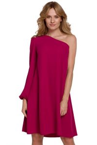 Asymetryczna sukienka na jedno ramię trapezowa fioletowa. Fioletowe sukienki Sukienki.shop, na imprezę, s, bez wzorów, wizytowe, z asymetrycznym kołnierzem, bez ramiączek, asymetryczne. Za 189,00 zł.