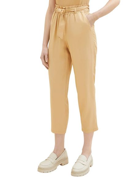 Tom Tailor Spodnie w kolorze jasnobrązowym rozmiar: L. Brązowe spodnie z wysokim stanem Tom Tailor, bez wzorów, z lyocellu, z podwyższonym stanem. Za 61,17 zł.