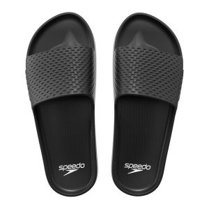 Klapki basenowe antypoślizgowe damskie Speedo Slide Entry. Czarne klapki Speedo, bez wzorów, bez obcasa. Za 84,81 zł.
