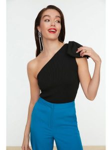 Trendyol Bluzka w kolorze czarnym rozmiar: 40. Czarne bluzki Trendyol, z aplikacjami, bez kołnierzyka, bez ramiączek. Za 48,28 zł.