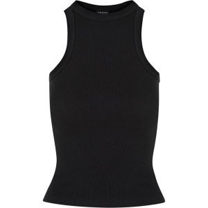 Top Z Prążkowanym Tyłem Dla Kobiet. Czarne topy Urban Classics, xl, bez wzorów, prążkowane, sportowe, bez kołnierzyka, bez ramiączek. Za 54,99 zł.
