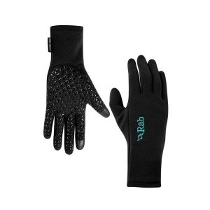 Rękawiczki damskie Rab Power Stretch Contact Grip Glove. Czarne rękawiczki RAB, bez wzorów. Za 124,99 zł.