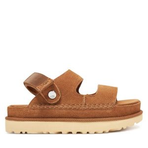 Sandały Ugg. Brązowe sandały Ugg, bez wzorów, bez obcasa, na płaskiej podeszwie, bez zapięcia. Za 509,99 zł.