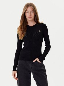 TWINSET Sweter 252TP3241 Czarny Slim Fit. Czarne swetry klasyczne Twinset, l, z wiskozy, bez kołnierzyka. Za 539,99 zł.