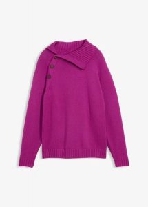 Sweter w asymetrycznym fasonie. Niebieskie swetry klasyczne bonprix, prążkowane, z asymetrycznym kołnierzem. Za 112,99 zł.