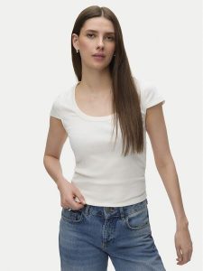 Vero Moda T-Shirt Chloe 10344953 Biały Slim Fit. Białe t-shirty Vero Moda, xs, bez wzorów, z bawełny, bez kołnierzyka, bez ramiączek. Za 69,99 zł.