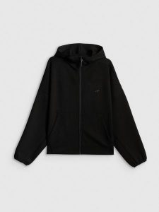 4F Bluza dresowa regular z kapturem damska - czarna XS. Czarne bluzy 4f, xs, bez wzorów, z dresówki, z kapturem. Za 199,99 zł.