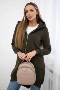 Bluza ocieplana z suwakiem z tyłu khaki. Brązowe bluzy KESI, l, bez wzorów, z bawełny, bez kaptura. Za 258,24 zł.