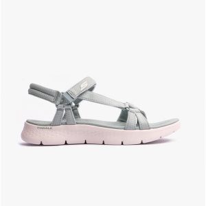 Sandały damskie SKECHERS Go Walk Flex Sandal Sublime. Niebieskie sandały Skechers, bez wzorów, bez obcasa, bez zapięcia. Za 209,99 zł.
