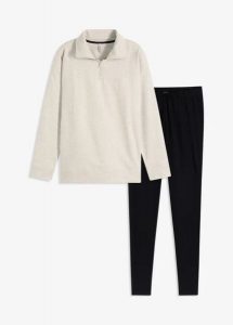 Strój domowy z dzianiny dresowej + legginsy. Białe legginsy bonprix, bez wzorów, z dresówki. Za 139,99 zł.