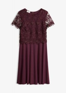Sukienka midi z koronką. Czerwone sukienki bonprix, bez wzorów, z koronki, eleganckie, bez kołnierzyka, bez ramiączek, midi. Za 269,99 zł.