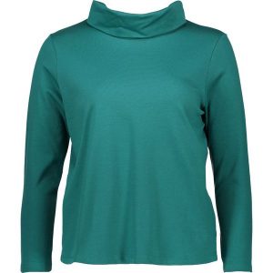 Koszulka w kolorze morskim. Niebieskie bluzki marki Benetton, z bawełny, z golfem, z długim rękawem. W wyprzedaży za 58,95 zł.