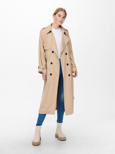 ONLY Trencz Chloe 15242306 Beżowy Regular Fit. Brązowe płaszcze ONLY, s, bez wzorów, z syntetyku, bez kaptura. Za 249,99 zł.