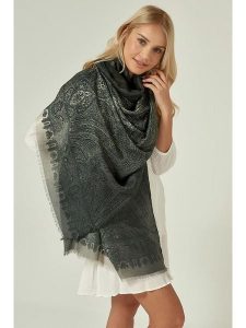 Lucky Bees Szal w kolorze antracytowo-beżowym - 180 x 90 cm rozmiar: onesize. Brązowe szaliki Lucky Bees, bez wzorów, z materiału. Za 100,28 zł.