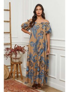 Fleur de Lin Sukienka w kolorze beżowym rozmiar: M. Brązowe sukienki Fleur de Lin, m, bez wzorów, z bawełny, bez kołnierzyka, bez ramiączek, maxi. Za 206,91 zł.