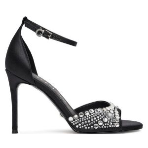 Sandały Guess. Czarne sandały Guess, z aplikacjami, bez obcasa, na szpilce, bez zapięcia. Za 469,99 zł.
