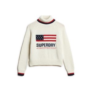 Damski sweter z golfem Superdry Americana. Białe golfy Superdry, bez wzorów. W wyprzedaży za 375,50 zł.