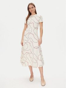 Tommy Hilfiger Sukienka codzienna Modern F&F Midi Dress WW0WW44547 Biały Regular Fit. Białe kombinezony TOMMY HILFIGER, na co dzień, s, bez wzorów, z bawełny, bez kołnierzyka, bez ramiączek, midi, proste. Za 339,99 zł.