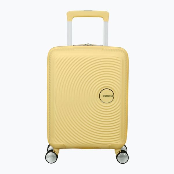 Walizka podróżna American Tourister Soundbox Mini. Żółte walizki AMERICAN TOURISTER, bez wzorów. Za 369,99 zł.
