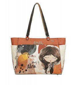 Pomarańczowa Duża Damska Shopperka Anekke Z Serii Alma. Brązowe shopper bag Anekke, bez wzorów, z materiału, duże, z nadrukiem, bez dodatków. Za 449,00 zł.