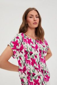 Koszula z krótkimi rękawami fuksjowa. Koszule MOODO, bez wzorów, z wiskozy, bez kołnierzyka, bez ramiączek. Za 79,99 zł.