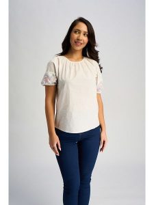 Marks & Spencer Bluzka w kolorze kremowym rozmiar: 32. Brązowe bluzki Marks & Spencer, bez wzorów, z bawełny, bez kołnierzyka, bez ramiączek. Za 39,58 zł.
