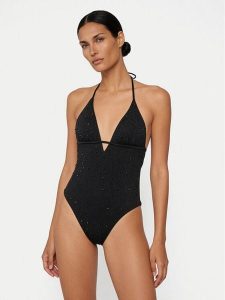 Guess Strój kąpielowy E6GJ36 MC040 Czarny. Czarne stroje jednoczęściowe Guess, z aplikacjami, z syntetyku. Za 381,99 zł.