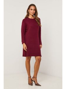 Soft Cashmere Sukienka dzianinowa w kolorze bordowym rozmiar: 34/36. Czerwone sukienki Soft Cashmere, bez wzorów, z dzianiny, klasyczne, bez kołnierzyka, bez ramiączek, midi. Za 152,62 zł.