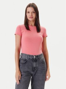 Guess T-Shirt W2YI44 J1314 Koralowy Regular Fit. Pomarańczowe t-shirty Guess, m, z aplikacjami, z bawełny, bez kołnierzyka, bez ramiączek. Za 99,99 zł.