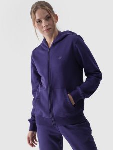 4F Bluza dresowa rozpinana z kapturem damska - granatowa S. Niebieskie bluzy 4f, s, bez wzorów, z bawełny, z kapturem. W wyprzedaży za 119,99 zł.
