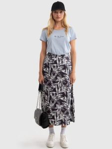 Spódnica damska midi z modalu z motywem kwiatowym czarna Kareni 906. Czarne spódnice Big Star, na co dzień, l, bez wzorów, z materiału, eleganckie, midi. W wyprzedaży za 129,99 zł.