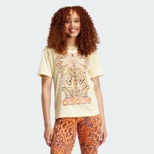 Koszulka adidas x FARM Rio Graphic. Żółte bluzki ADIDAS, xs, bez wzorów, z bawełny, sportowe, bez kołnierzyka, bez ramiączek. Za 159,00 zł.