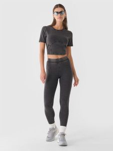 4F Legginsy dzianinowe damskie - czarne XS. Czarne legginsy 4f, bez wzorów, z bawełny, z podwyższonym stanem. W wyprzedaży za 39,99 zł.