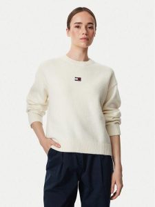 Tommy Jeans Sweter Fluffy Badge DW0DW23831 Biały Regular Fit. Białe swetry klasyczne Tommy Jeans, s, z jeansu, bez kołnierzyka. Za 449,99 zł.